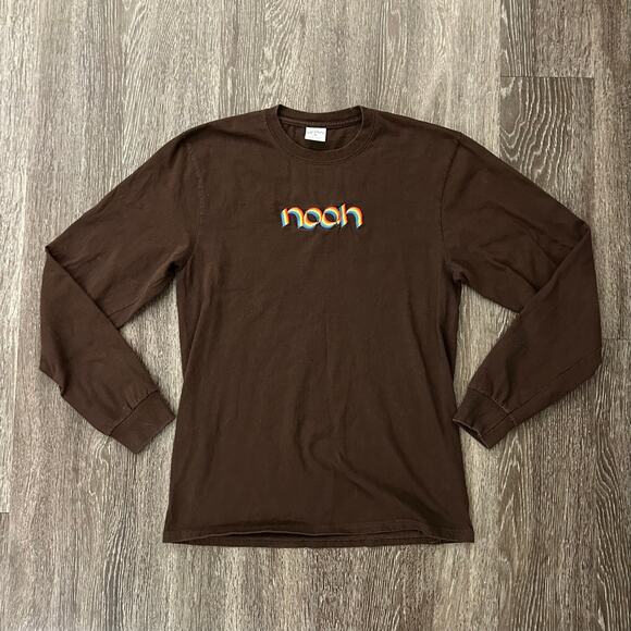EUC Noah NYC Embroidered Rainbow Logo Brown Long Sleeve T-Shirt Sz M Streetwear - Picture 1 of 13